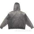 Oversized Grey Cotton Pullover Stone Washed Hoodie